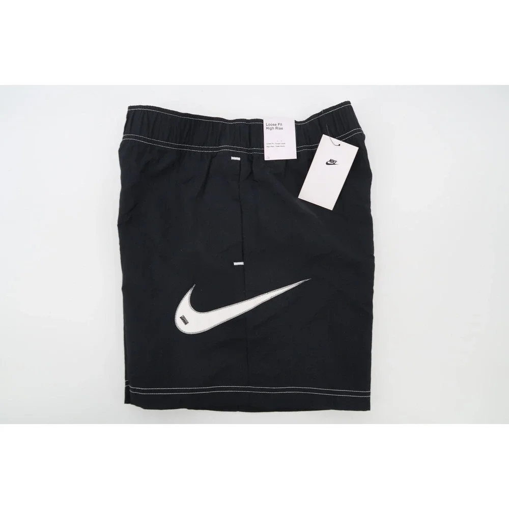 Nike Women's Swoosh‎ Woven Easy Shorts High Rise Black Size Small DM6752-010 New